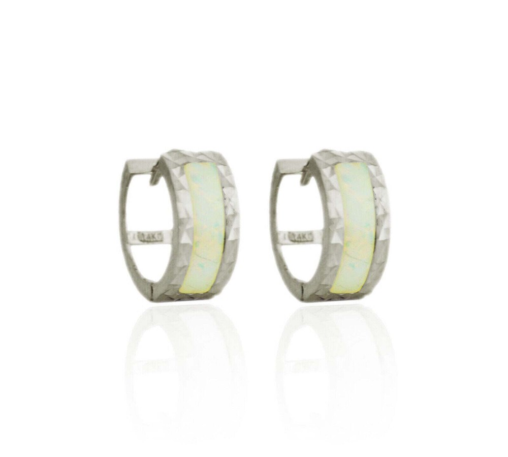 .925 Sterling Silver Opal Huggie Hoop Earrings