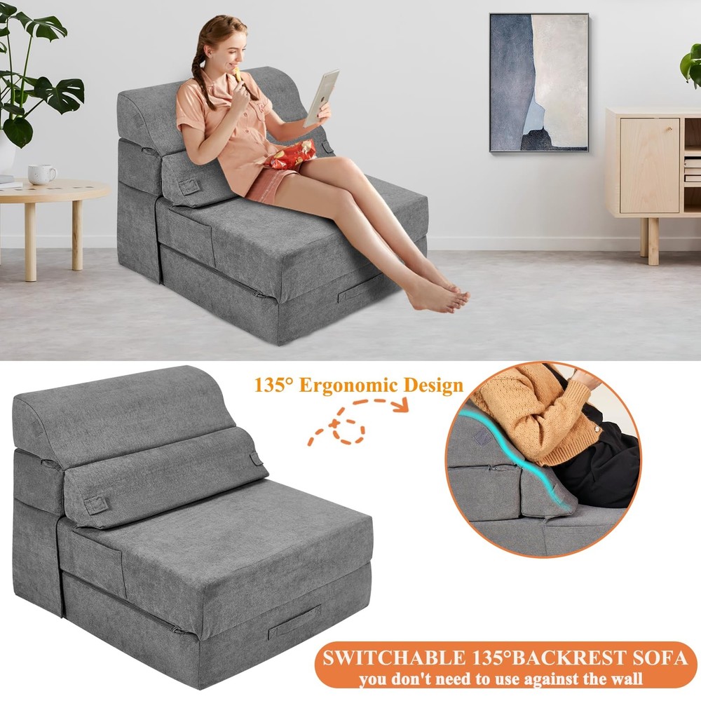 Comfy Foldable Sofa Bed - Folding Single Sofa Bed for Adults, Convertible Sle...