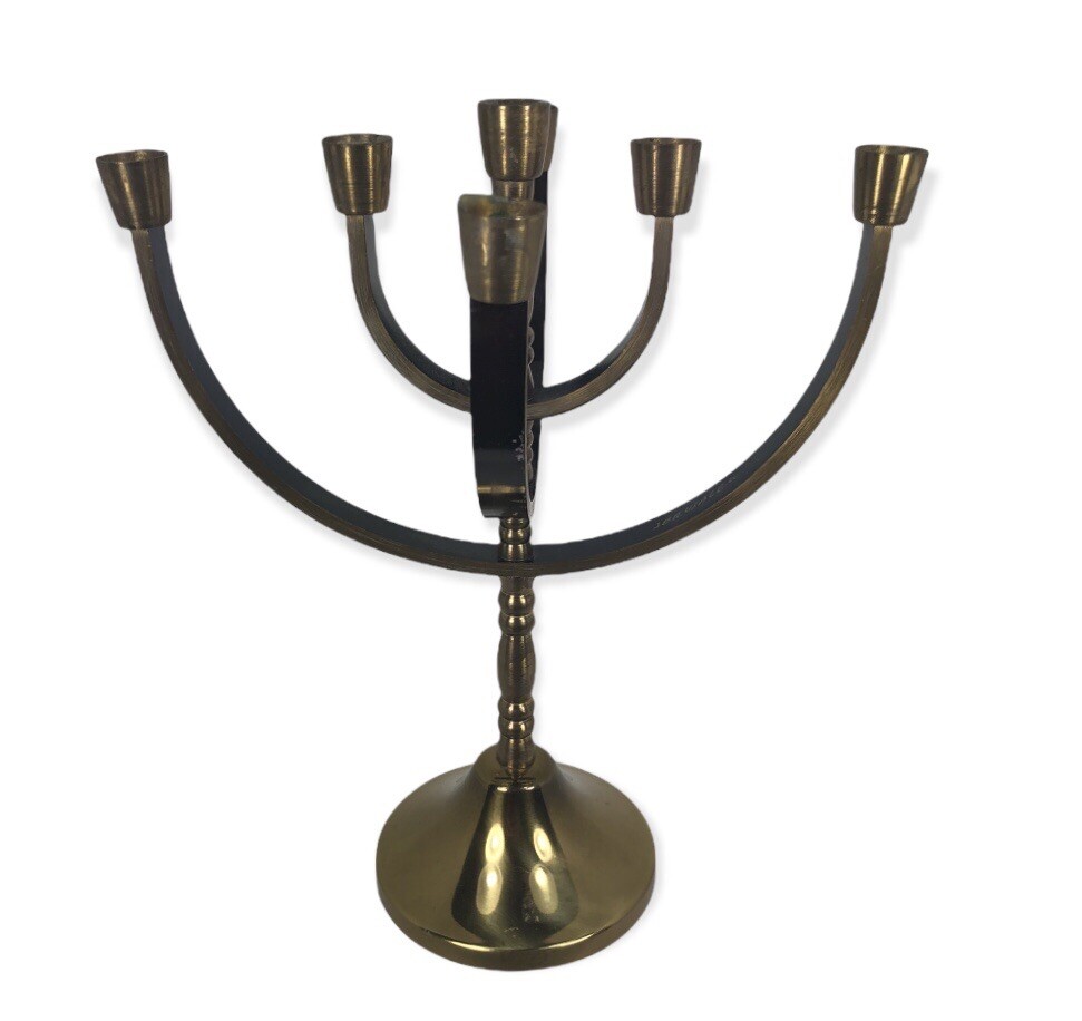 Vintage Solid Brass Jerusalem Mini 7 Candle Menorah Holder Mid Century
