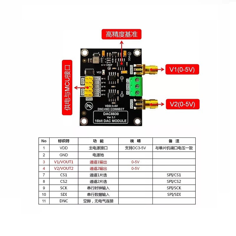 1X Module 16-bit DAC Module High-Precision Digital-to-Analog Converter DAC8830