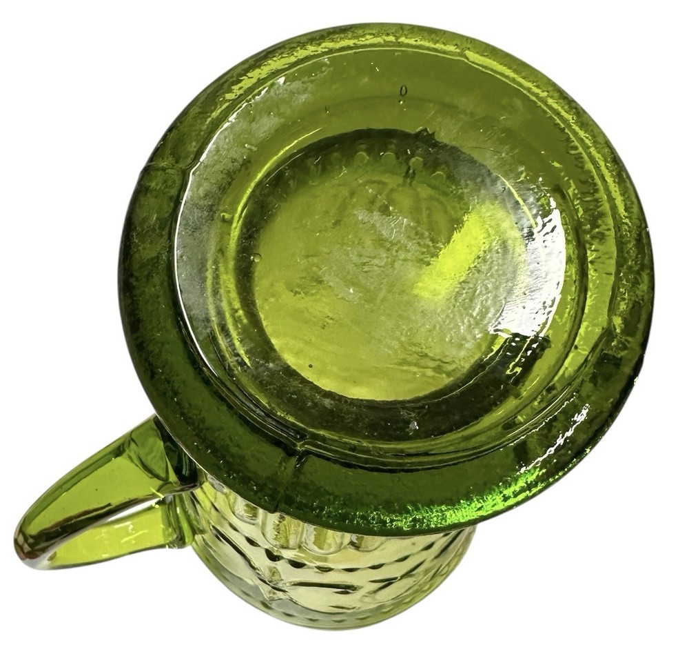 Vintage Pitcher Emerald Green Glass Fleur-de-lis Design EUC