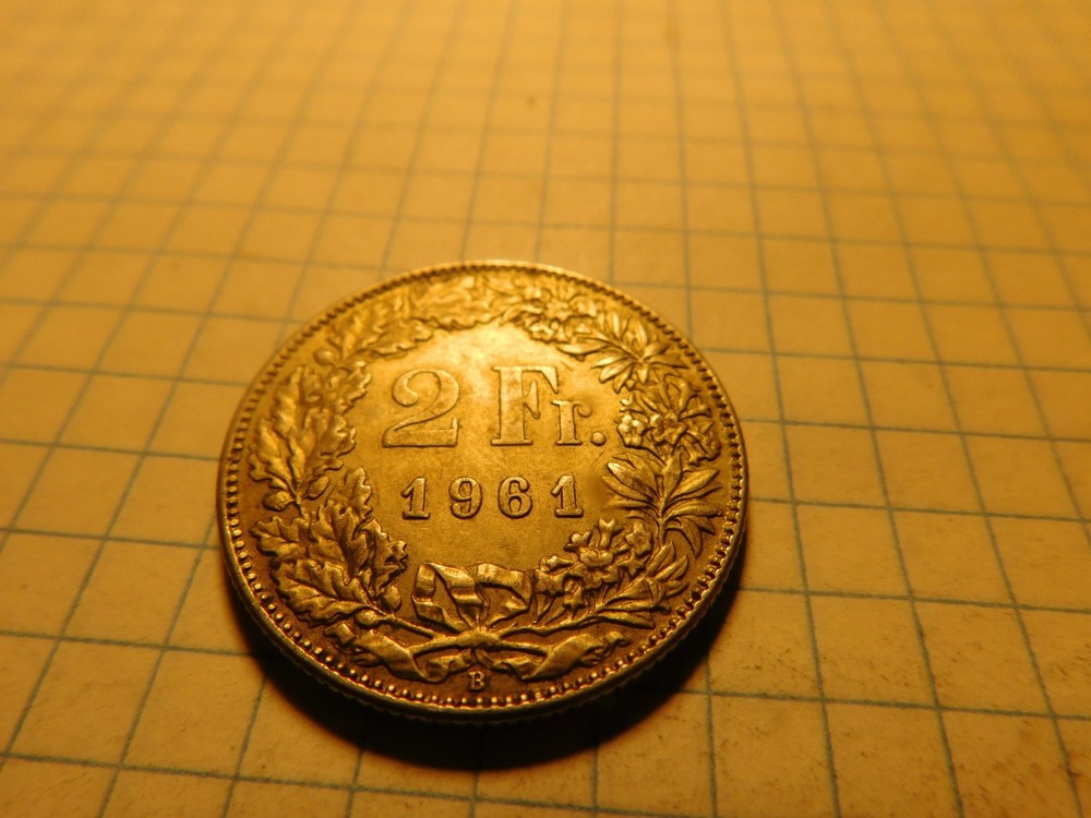 SWITZERLAND 2 FRANCS 1961 B SILVER # 1014