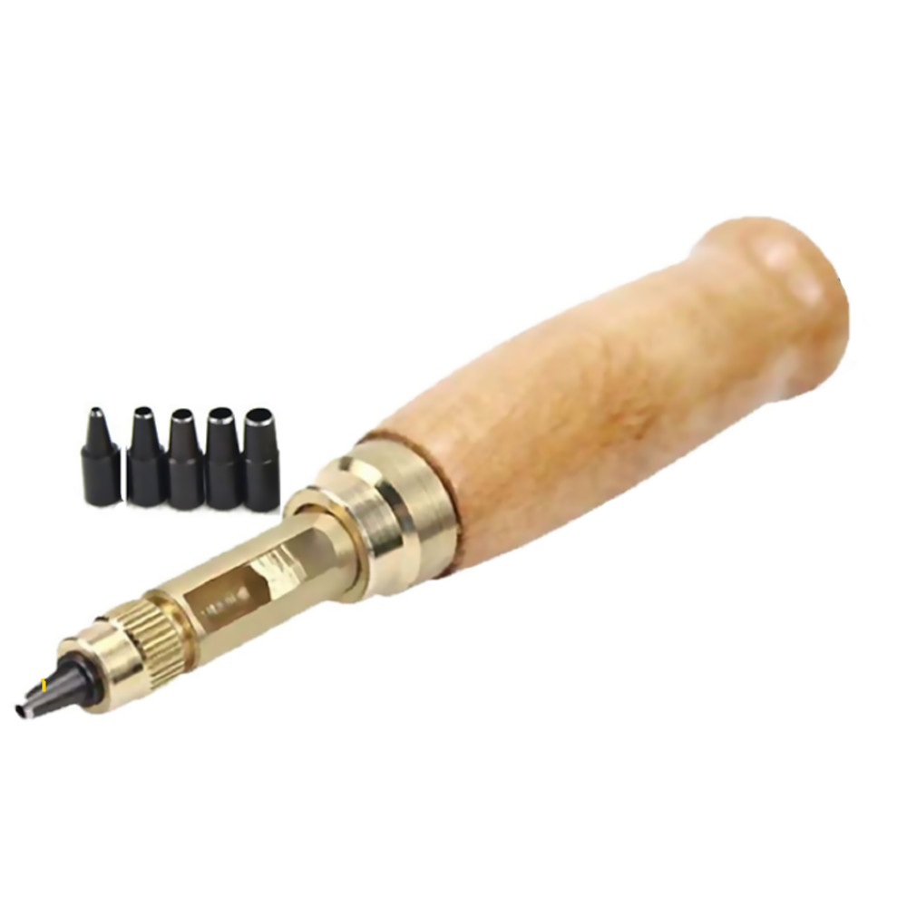 Wood+Brass Adjustable Automatic Belts Screw Puncher Tool For Leather Belts