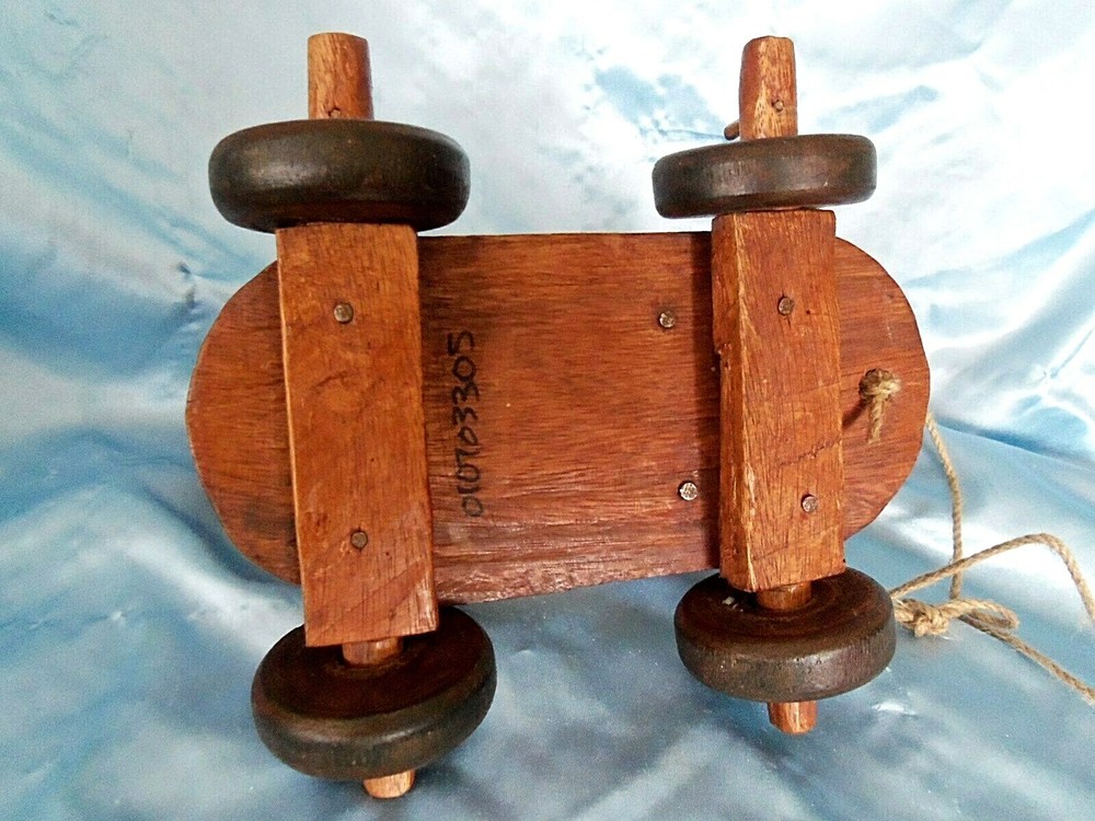 Vintage Antique pull rolling handmade Wood Pig Pull toy