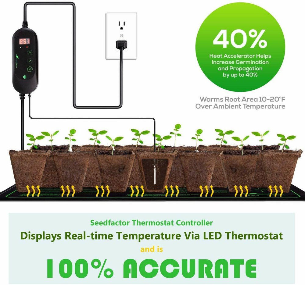 20"x20" Seedfactor Seedling Heat Mat Seed Germination with Thermostat Controller