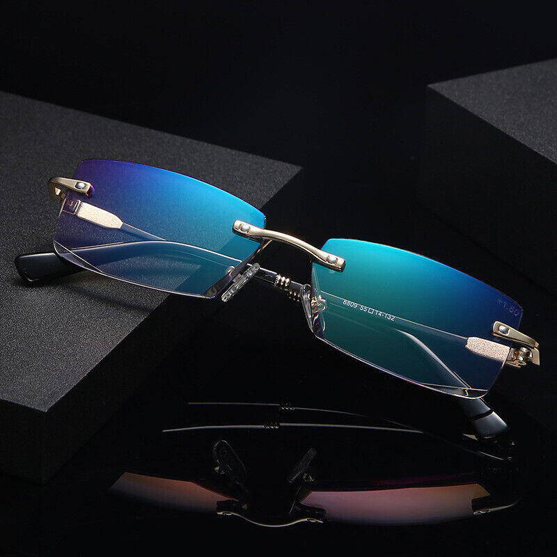 Frameless Mens Blue Light Blocking Reading Glasses Rimless Rectangle Tinted A