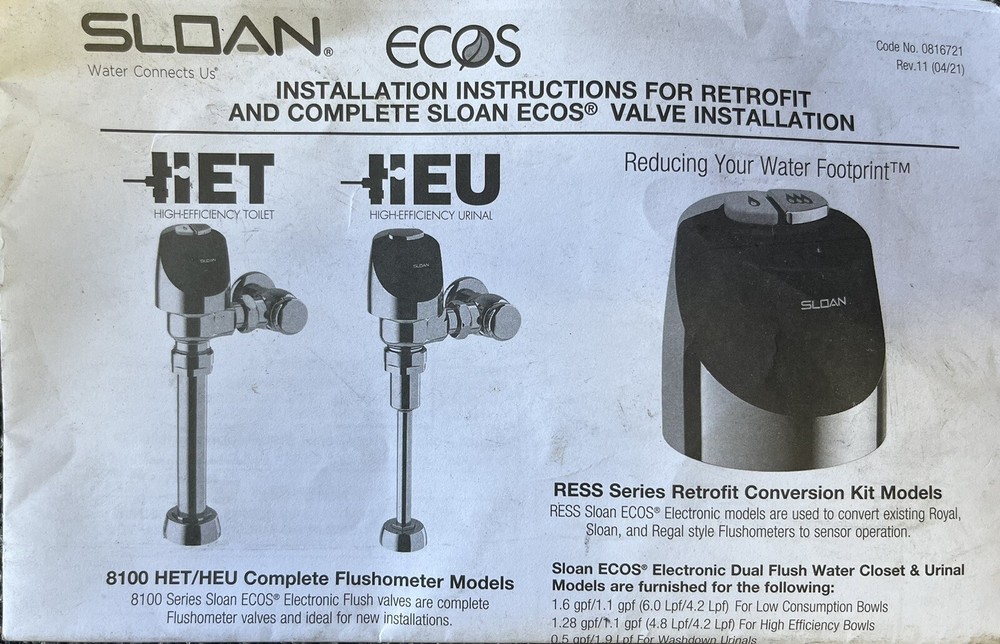 Sloan 8100 Series Automatic Flush Flushometer Replacement Part New 5967182