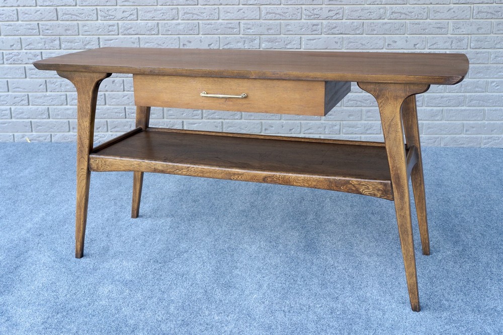Mid Century Danish Modern Pearsall Style Walnut & Ash Two Tier Console Table