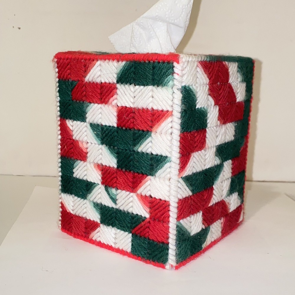 Vintage Decorative Christmas Tissue Box Cover Plastic Canvas Needlework