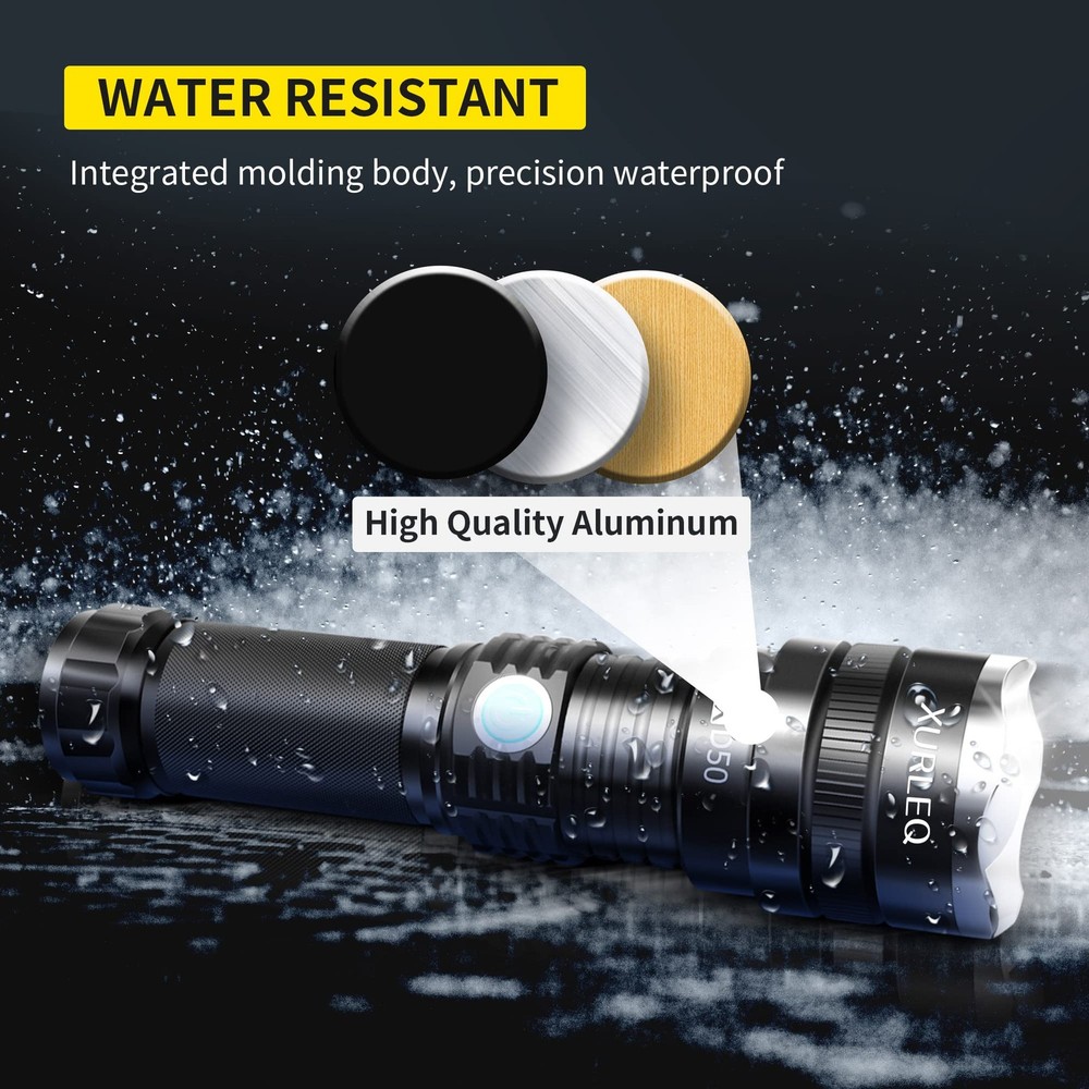 XURLEQ Flashlight Rechargeable Flashlights 3 Modes P70, Black