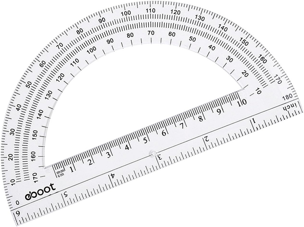 EBOOT Plastic Protractor Math Protractors 180 Degrees, 6 Inch, Pack of 2 (Clear)