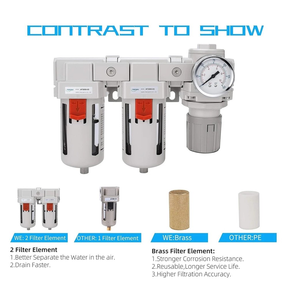 3/8" NPT Air Drying System - Double Filters, Regulator Combo
