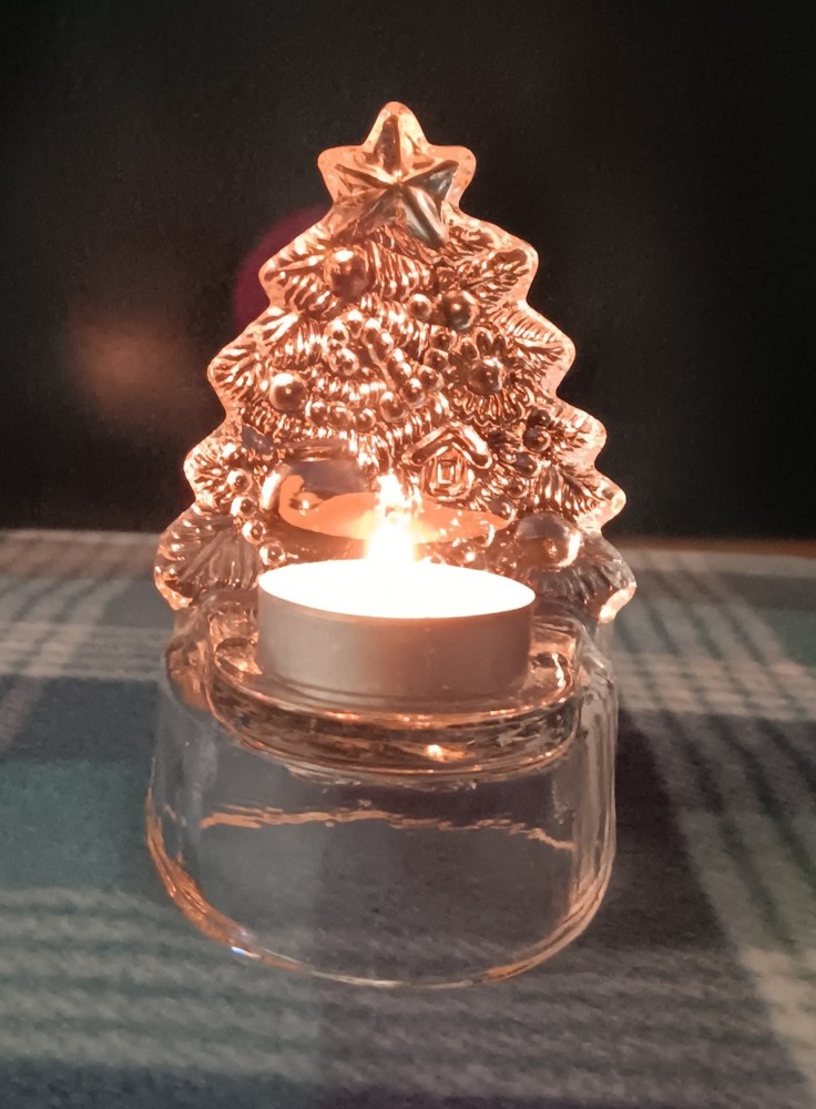 Pressed Glass Christmas Tree Tealight Candleholder
