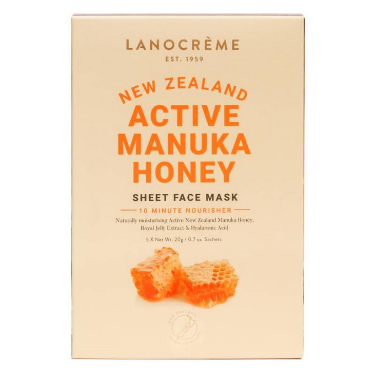 (BULK x3) Lanocreme Lanolin Manuka Honey Sheet Face Mask 5 Pack