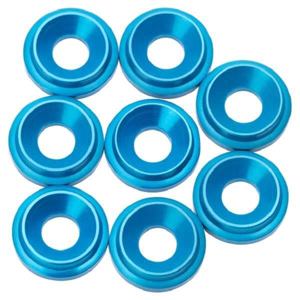 1UP Racing - 7075 LowPro Countersunk Washers, M3, Bright Blue, 8pcs