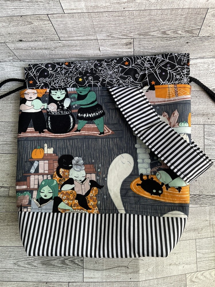 Knitting project bag handmade Halloween Witch Storage Tote Drawstring