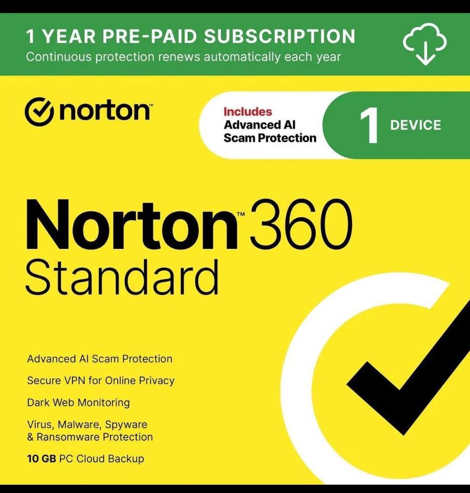 Norton 360 Standard 2026, Antivirus software for 1 Device | 15 Months | Digital.