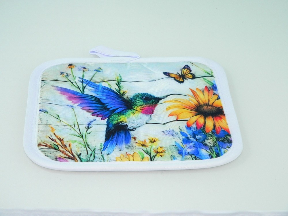 Handcrafted Hummingbird Quilted Potholder | Colorful Kitchen Decor 7x7