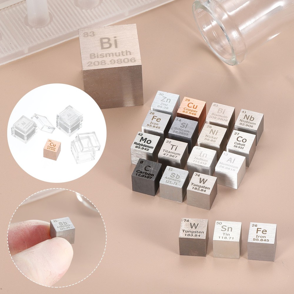 3Pcs Zinc Cube Cube, 0.39" High Density Metal Element Cube for Education, Silver