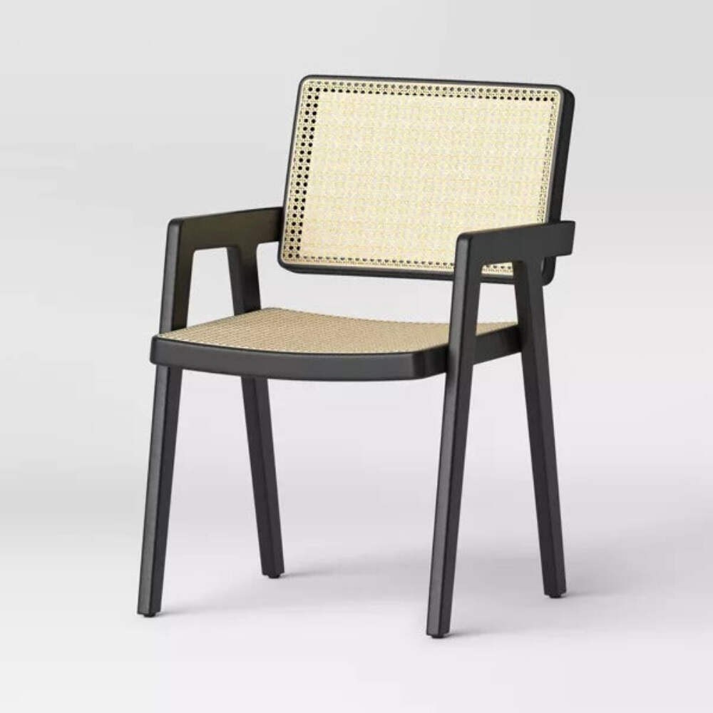 Wood Framed Woven Panel Dining Chair Black (FA) - Threshold: Polyester, No Assem