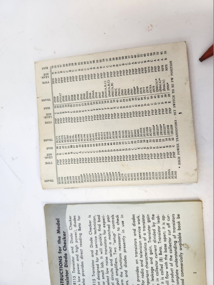 Sencore TR115 Transistor & Diode Checker Bench Tested !! Instruction Sheets !