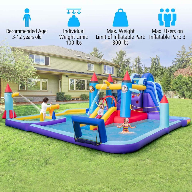 Costway Rocket Theme Inflatable Water Slide Park with 2 Slides Splash Pool