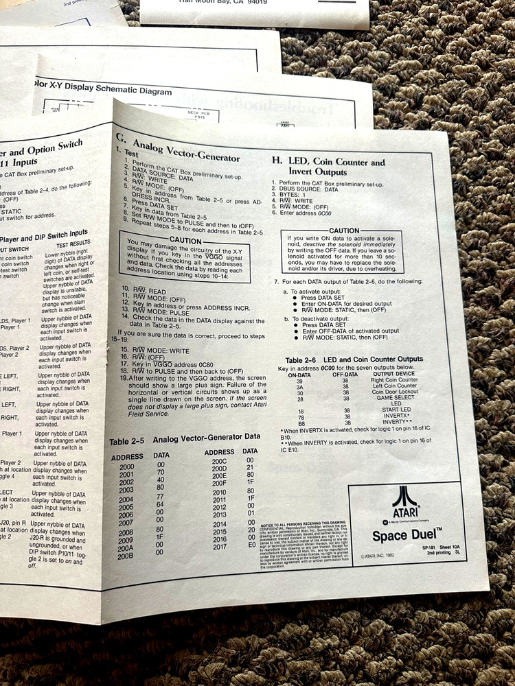 Space Duel Video Arcade Game Service Operators Manual Original Plus Extras