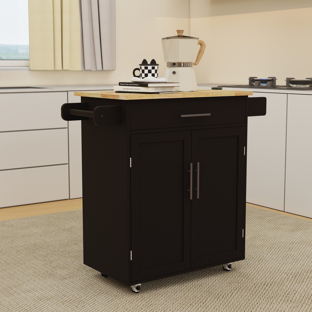 Kitchen island rolling trolley cart with 1 drawer & 2 doors with Adjustable Sh