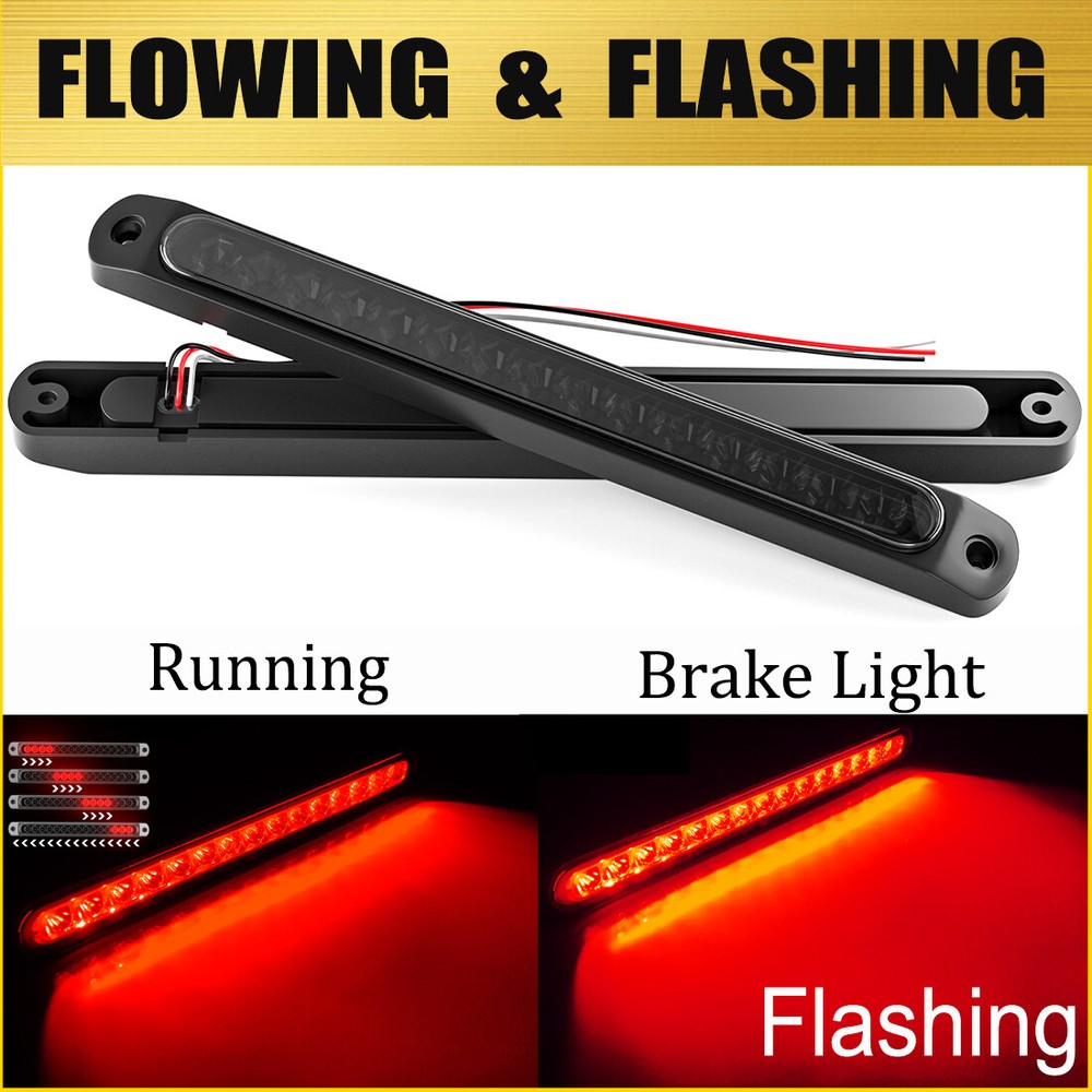 2x Red Sequential LED Tail Lights 10"Smoke Truck Trailer Strip Brake Light Bar