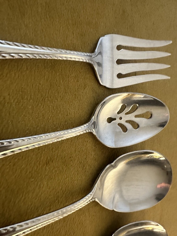 Oneida BELMONT LYONS Stainless Serving Fork (2) Casserole Spoons+ slotted Spoon