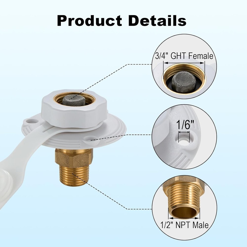 RV City Water Fill Inlet Connection W/ Check Valve Connector for Camper Trailer