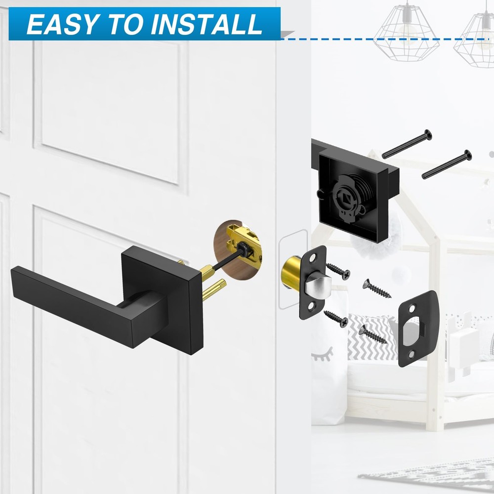 Plustool 4 Pack Black Door Handles Interior, Passage 4 Pack,