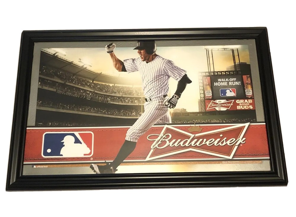 Budweiser MLB Baseball Beer Mirror “Walk Off Home Run” 35”x24” Framed Rectangle.