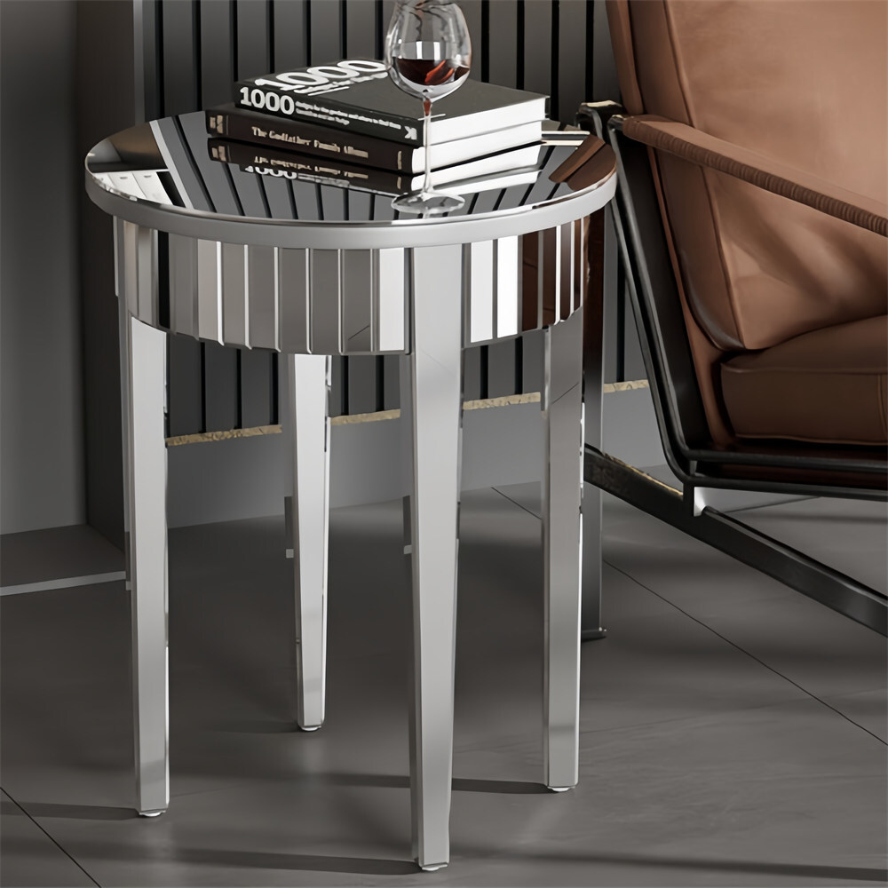 Niche Mirrored Round End Table Exquisite Silver Coffee Table Home Hallway Decor