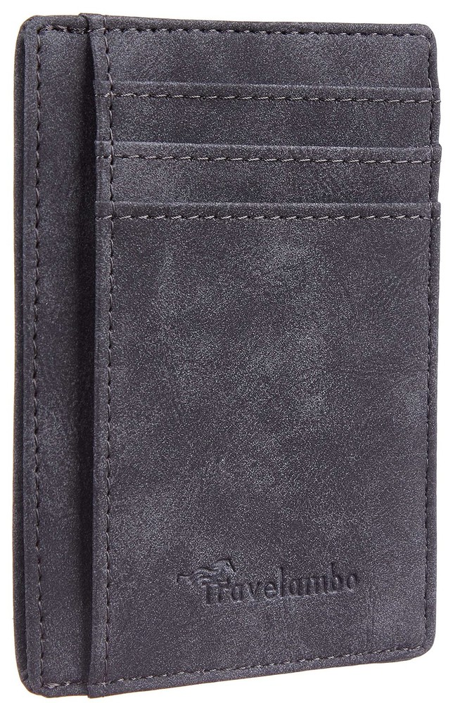 Travelambo Slim Wallet Front Pocket Minimalist Leather RFID Medium, Grey Deep