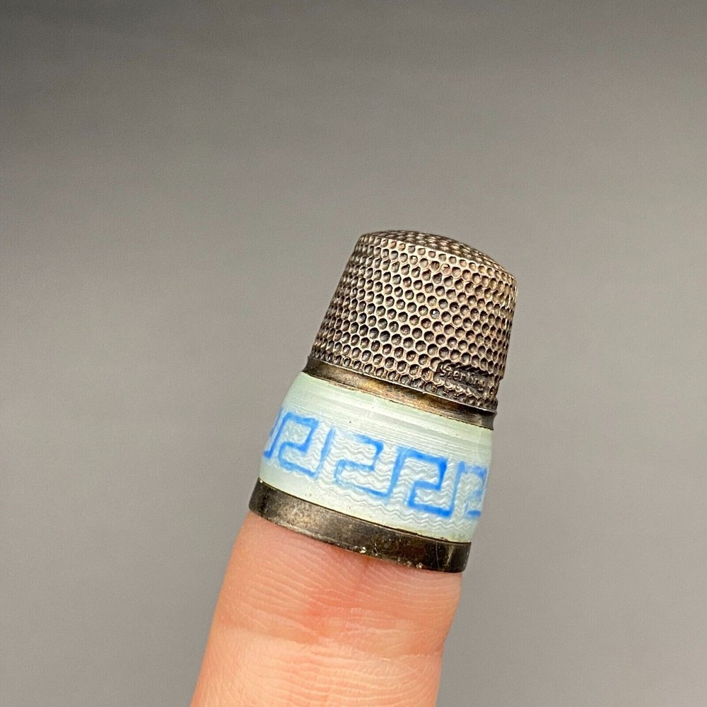 Vintage Enamel Thimble Sterling Silver Germany Size 9