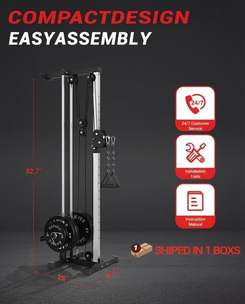 Wall Mount Cable Machine LAT Pulldown Machines W/19 Positions Dual Pulley System