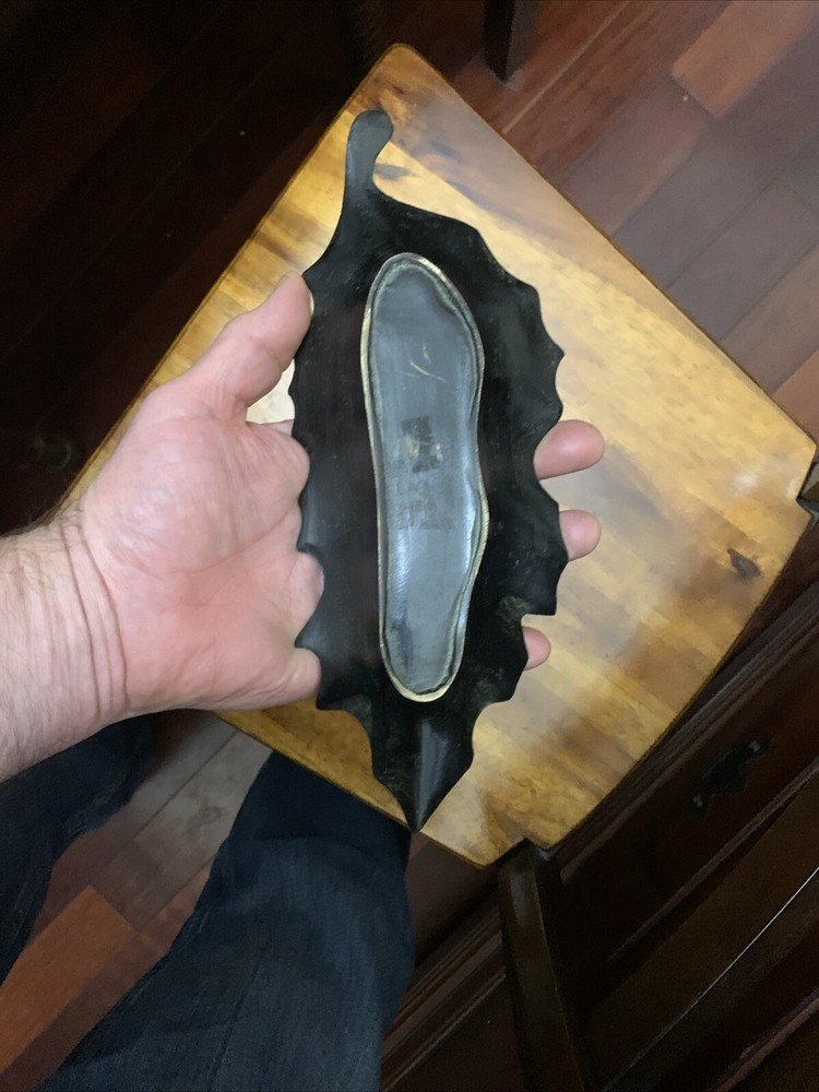 Unique solid metal leaf-shaped tray, candy dish—red oak? Brutalist Art?