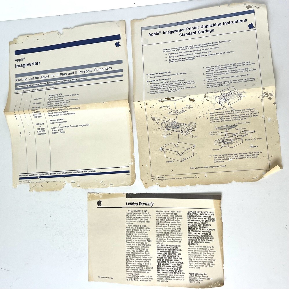 Apple II Imagewriter Printer Accessory Kit Manuals & Original Box ONLY A2C0352