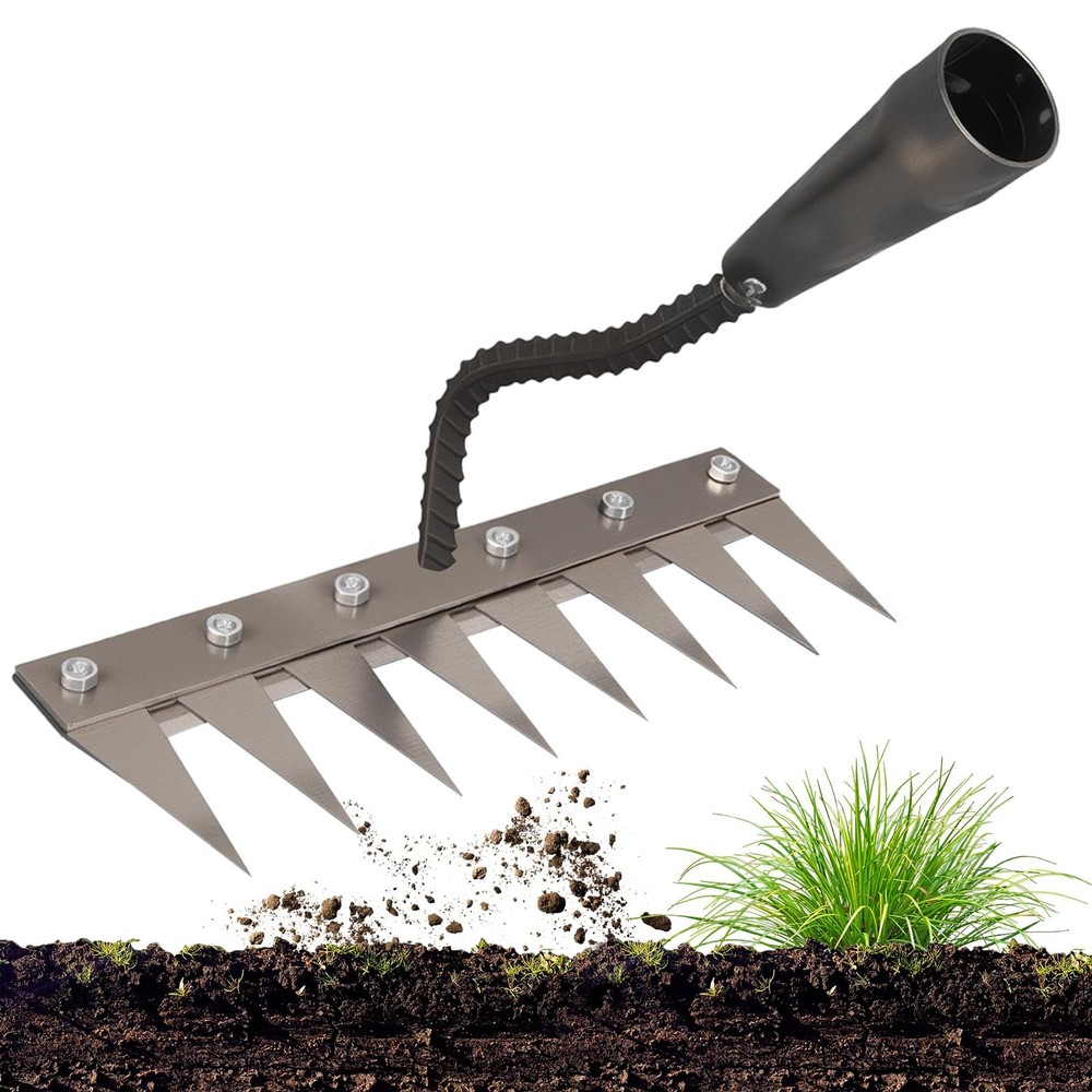 Iron Weeder Tool Without Long Handle, 8 Teeths Manual Weeder Remover Tool, Ha...