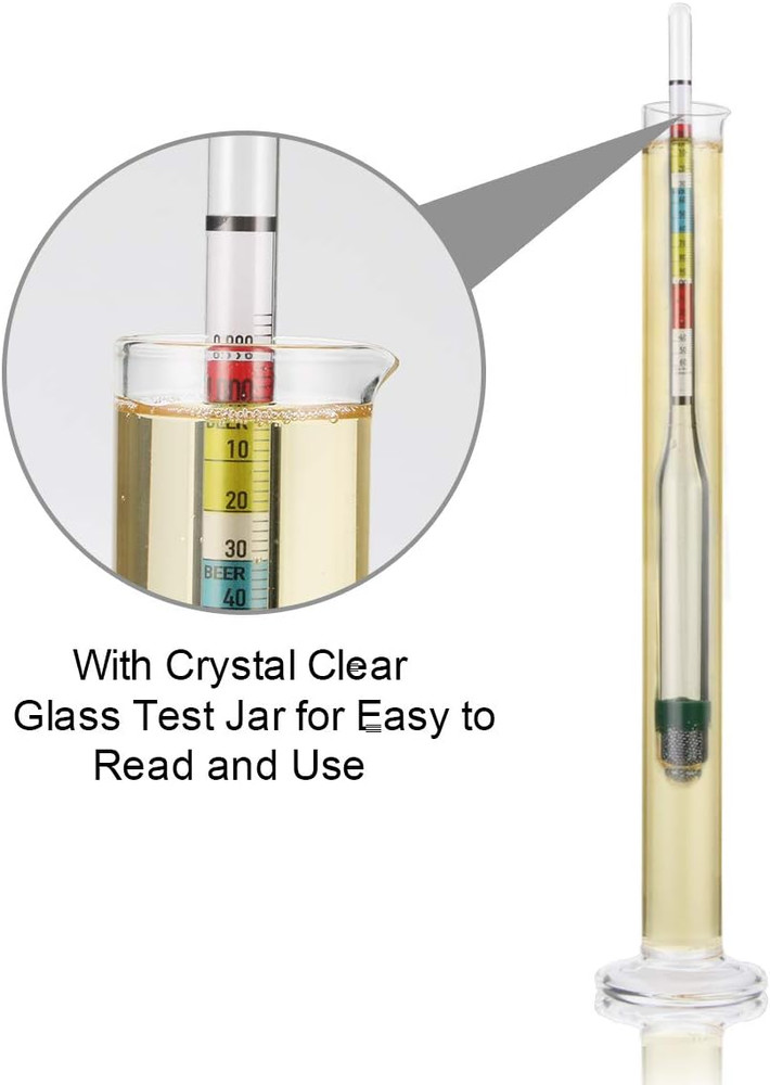 Hydrometer & Glass Test Jar Set, Triple Scale Alcohol Hydrometer with Glass C...
