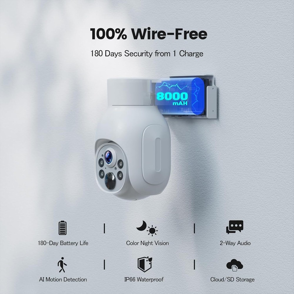 4MP Wireless CCTV Security Camera System Solar & Battery Powered Wifi PTZ Camera