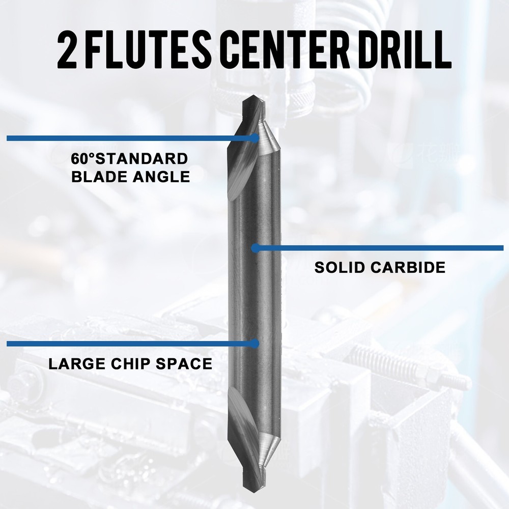 5PCS 60 Degree Solid Carbide 7/64" x 1/4" x 2" Center Drills - Double End
