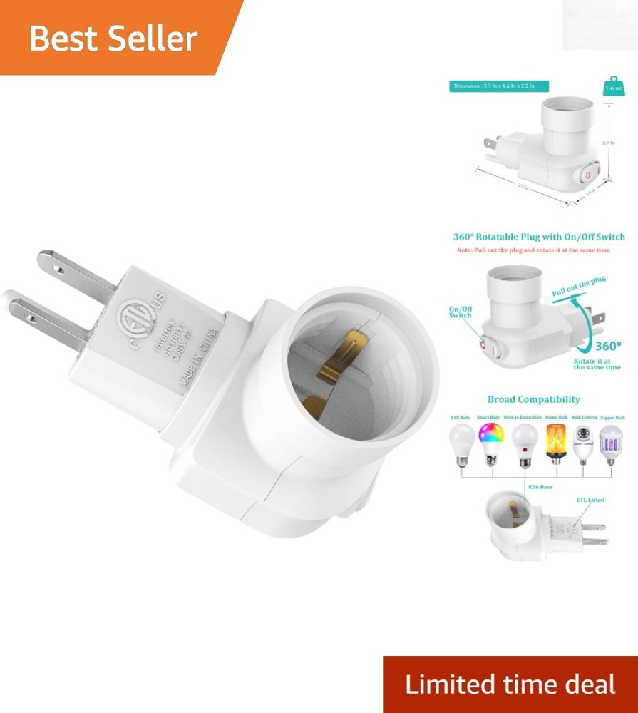 Versatile Light Socket Adapter - 360° Adjustable Plug & Safety Certified, White