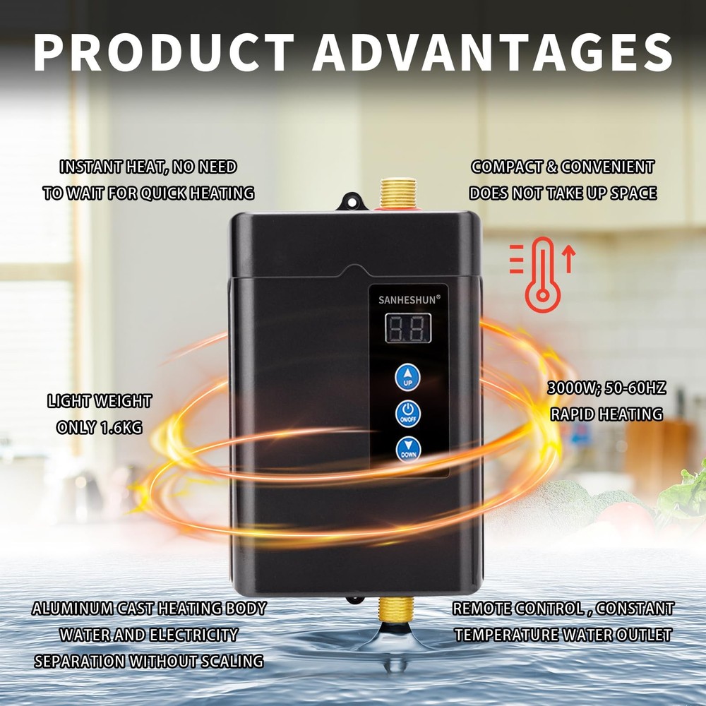 Calentador De Agua Caliente Eléctrico Instantáneo Sin Tanque Para Cocina y Baño