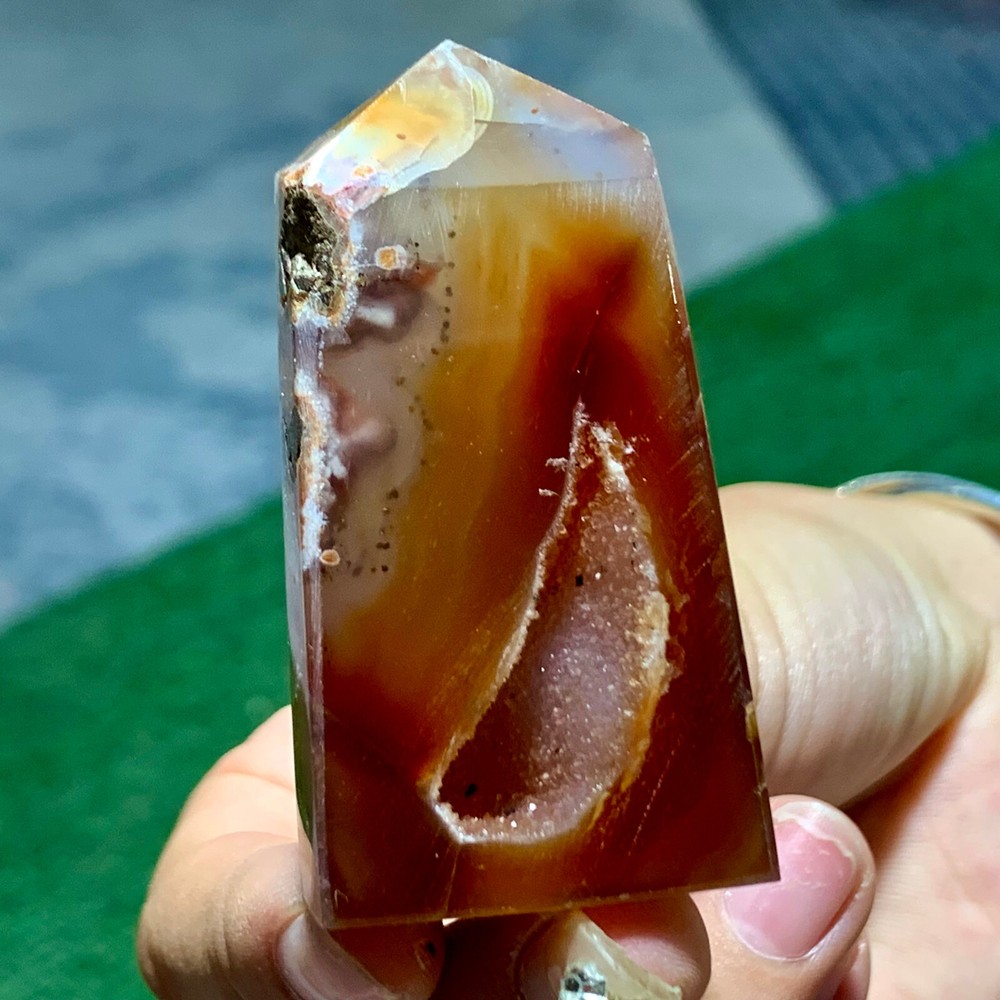 49GNatural agate red square pointed stele healing specimen