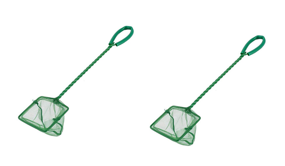 Set of 2 Long Handle Nylon Aquarium Net Fine Mesh with Plastic Handle