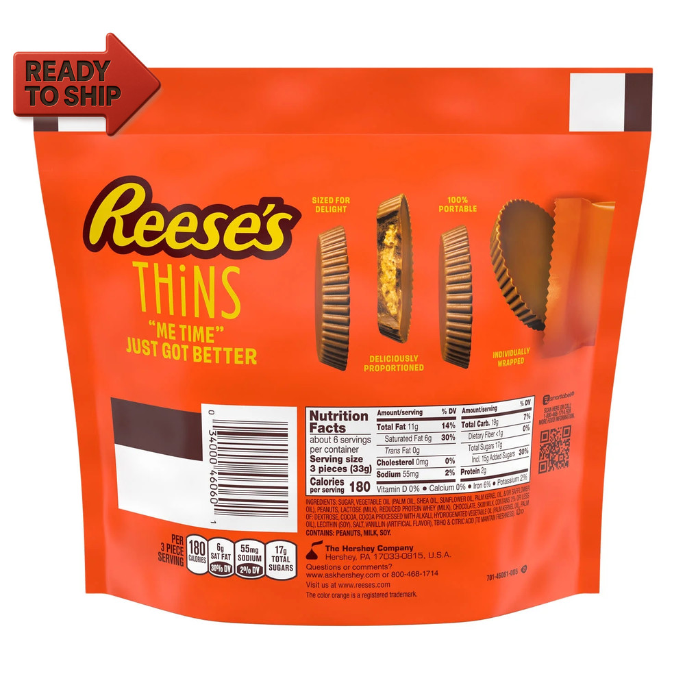 Thins Chocolate Peanut Butter Cups Candy, Share Pack 7.37 Oz