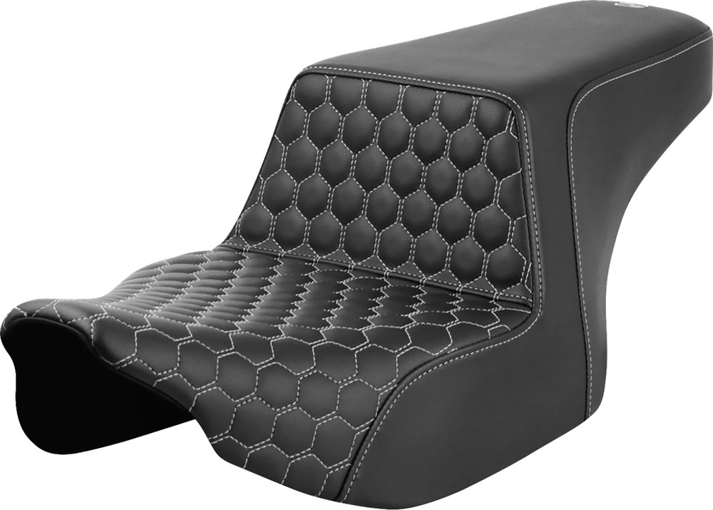 SADDLEMEN Step-Up Seat - Front Honeycomb - Silver Stitching - FL '23-'24