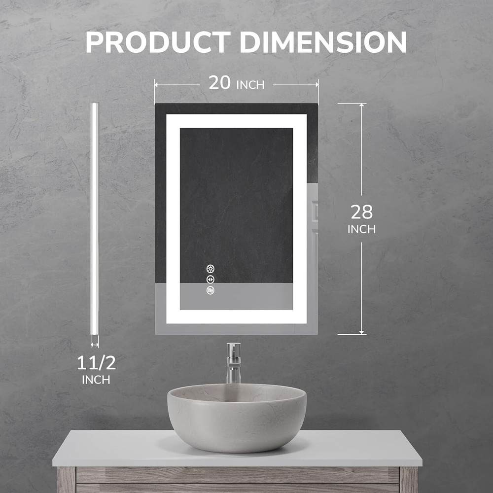 20x28 LED Bathroom Mirror Dimmable Lighted Vanity Mirror Horizontal and vertical